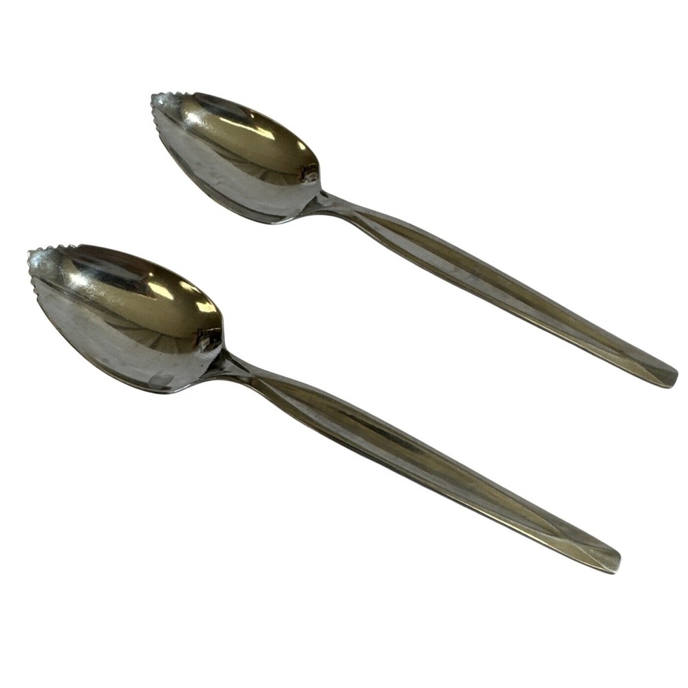 Wm Rogers‎ Mfg Co Stainless USA Grapefruit Spoons Serrated Edge Set of 2 6in